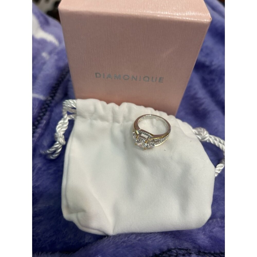 Diamonique 2.30 cttw Two-Tone 3-Stone Ring Sterling Silver Size 9